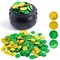 JOYIN 208 St Patrick’s Day Lucky Leprechaun Plastic Coins and 1 Large Black Cauldron with Handle Pot of Gold Party Supplies, St Patrick Decorations Party Favors